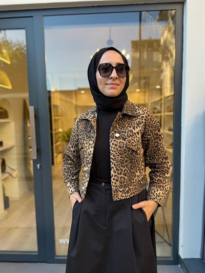 TD4633 Flam Leopar Kadın Ceket Leopar