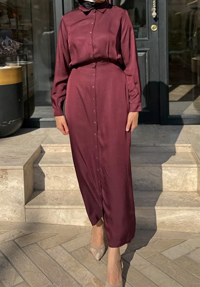 TD4642 Max Asetat Alerli Kadın Elbise Bordo