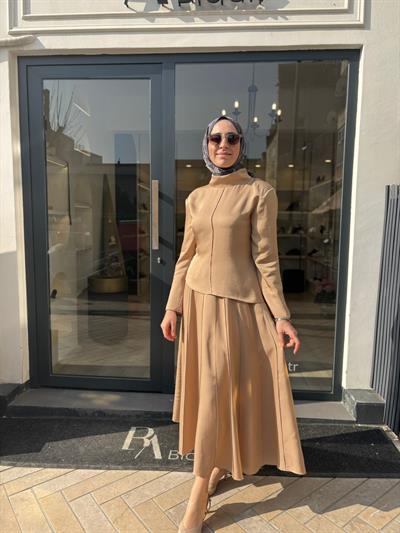 TD4643 Lima Parça Detaylı Kadın Takım Camel
