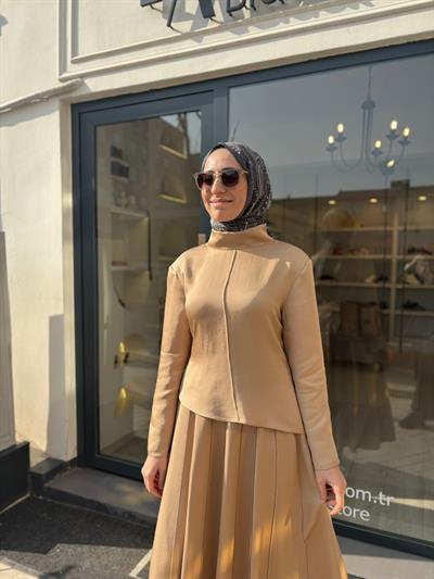 TD4643 Lima Parça Detaylı Kadın Takım Camel