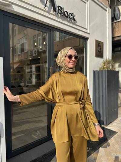 TD4674 Clare Pantolonlu Takım Yağ Yeşili