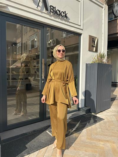 TD4674 Clare Pantolonlu Takım Yağ Yeşili