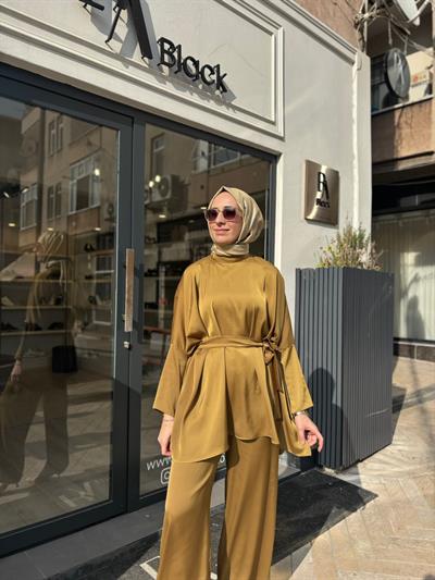 TD4674 Clare Pantolonlu Takım Yağ Yeşili