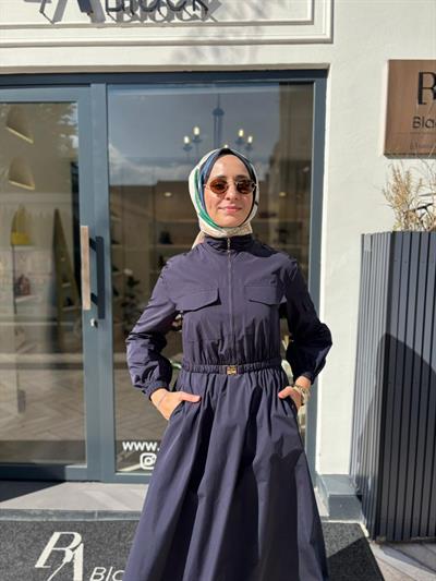 TD4683 Lona Kadın Elbise Lacivert