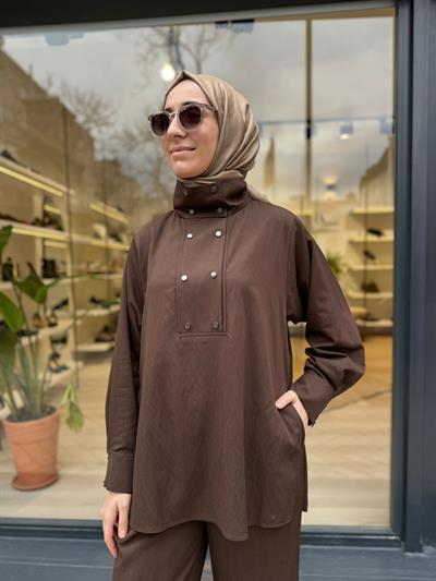 TD4732 Stela Pantolonlu Kadın Takım Kahve