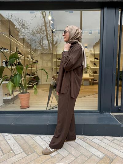 TD4732 Stela Pantolonlu Kadın Takım Kahve
