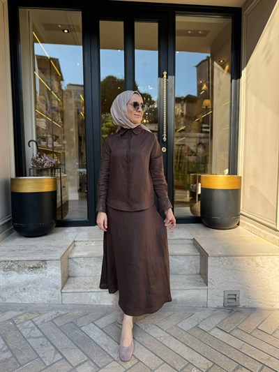 TD4740 Yaka Nakış Detay Kadın Takım Kahve