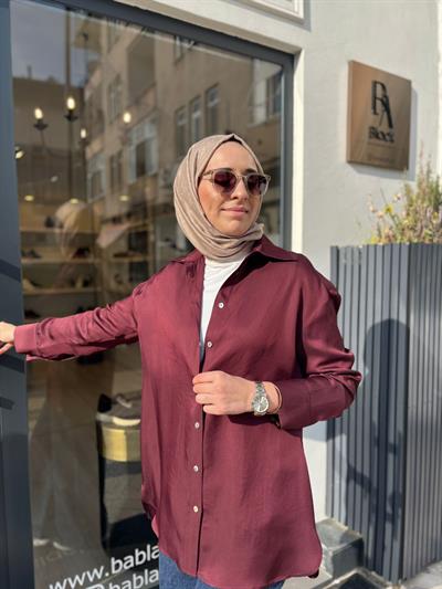TD4765 Lilac Asetat Kadın Gömlek Bordo