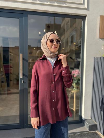 TD4765 Lilac Asetat Kadın Gömlek Bordo
