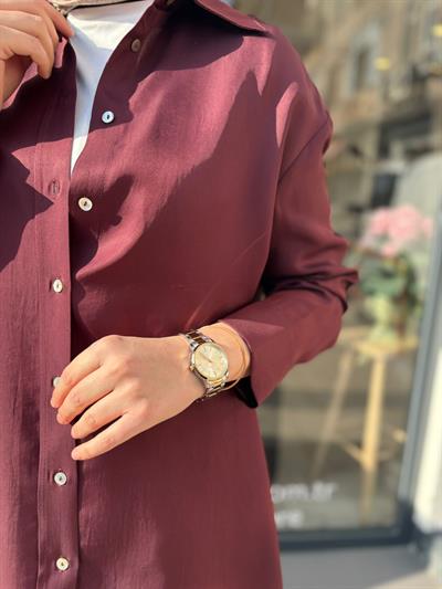 TD4765 Lilac Asetat Kadın Gömlek Bordo