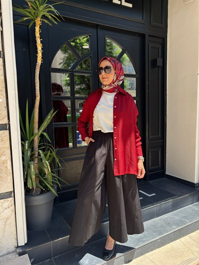 TD4765 Lilac Asetat Kadın Gömlek Kırmızı