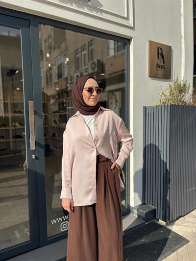 TD4765 Lilac Asetat Kadın Gömlek Pudra Pembe