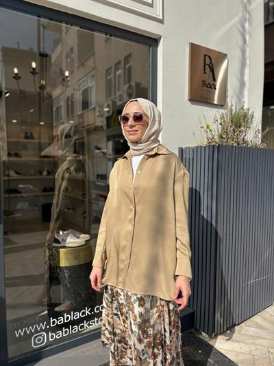 TD4765 Lilac Asetat Kadın Gömlek Yeşil