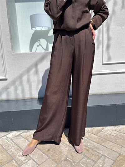 TD4766 Joy Asetat Pantolonlu Kadın Takım Kahve