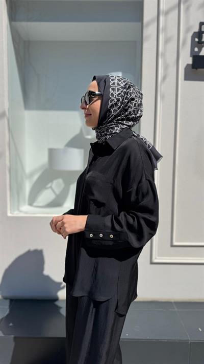 TD4766 Joy Asetat Pantolonlu Kadın Takım Siyah