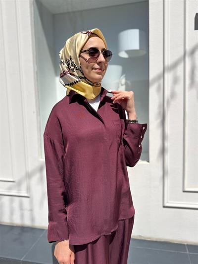 TD4766 Joy Asetat Pantolonlu Kadın Takım Bordo