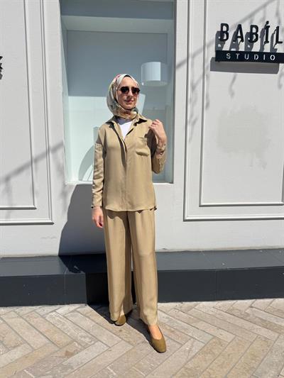 TD4766 Joy Asetat Pantolonlu Kadın Takım Yeşil