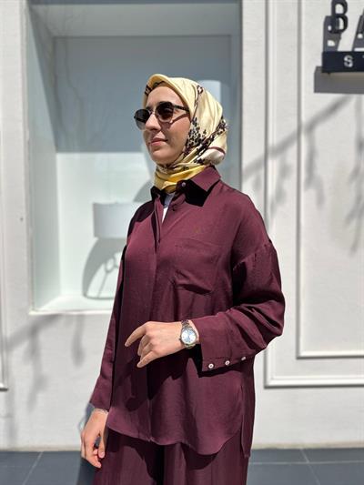 TD4766 Joy Asetat Pantolonlu Kadın Takım Bordo