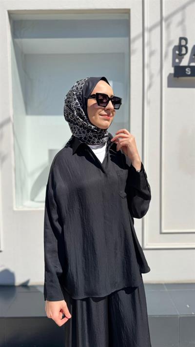 TD4766 Joy Asetat Pantolonlu Kadın Takım Siyah