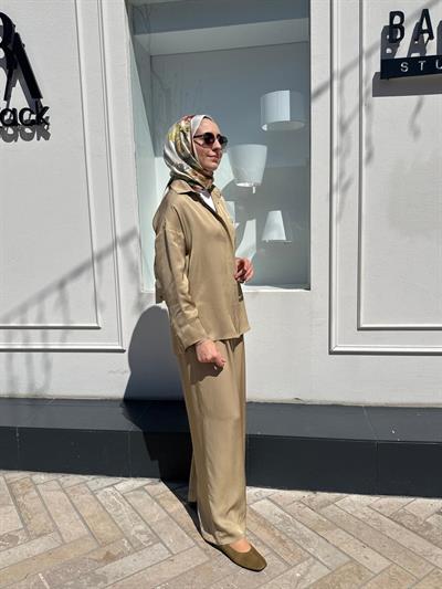 TD4766 Joy Asetat Pantolonlu Kadın Takım Yeşil