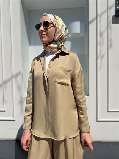 TD4766 Joy Asetat Pantolonlu Kadın Takım Yeşil