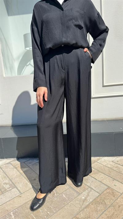 TD4766 Joy Asetat Pantolonlu Kadın Takım Siyah