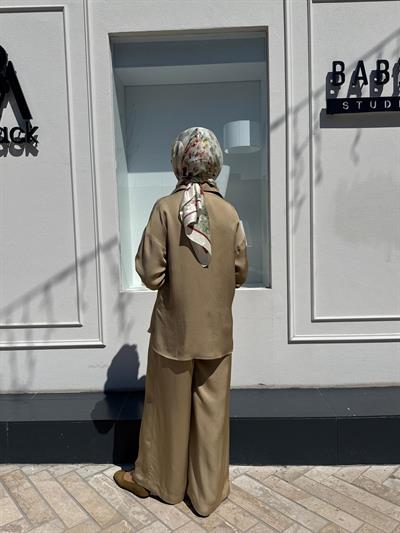 TD4766 Joy Asetat Pantolonlu Kadın Takım Yeşil