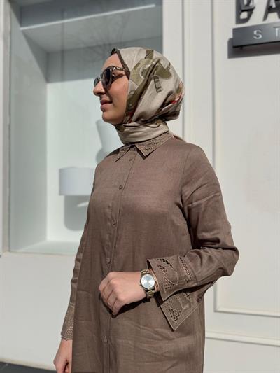 TD4767 Yaka Nakış Detay Kadın Elbise ETUP