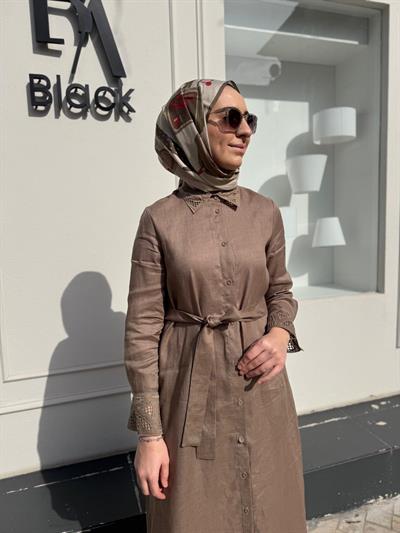 TD4767 Yaka Nakış Detay Kadın Elbise ETUP