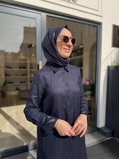 TD4767 Yaka Nakış Detay Kadın Elbise Lacivert