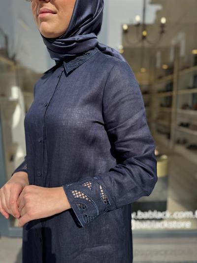 TD4767 Yaka Nakış Detay Kadın Elbise Lacivert
