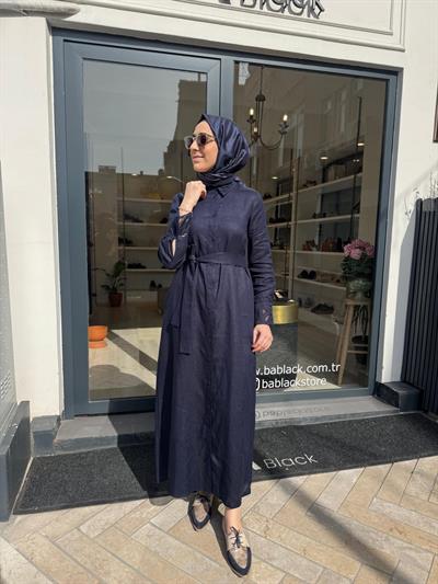 TD4767 Yaka Nakış Detay Kadın Elbise Lacivert