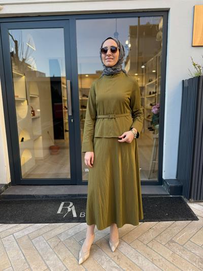 TD4781 Verde Etekli Kadın Takım Yağ Yeşili