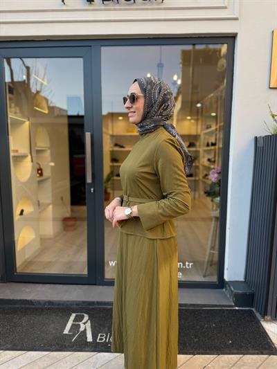 TD4781 Verde Etekli Kadın Takım Yağ Yeşili