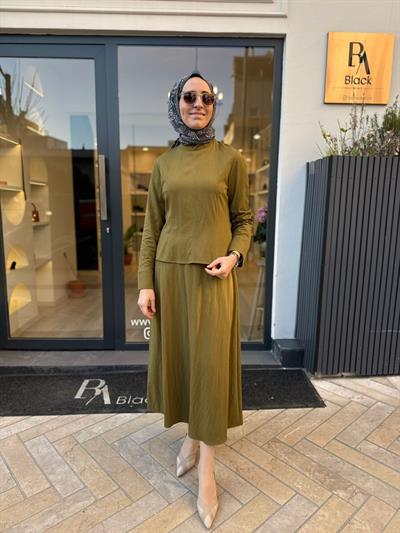 TD4781 Verde Etekli Kadın Takım Yağ Yeşili