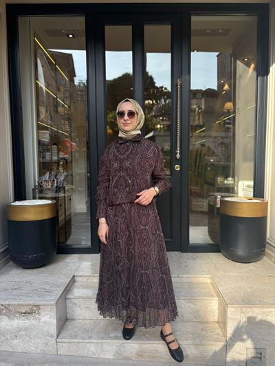 TD4793 Ethnic Desen Kadın Soft Kadın Kahve