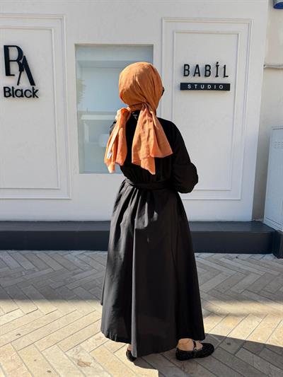TD53456 Beli Sıkmalı Kadın Elbise Siyah