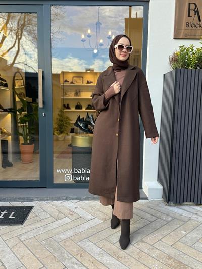 Ters Dikişli  Kuşak Detaylı Kadın Kap Kahve