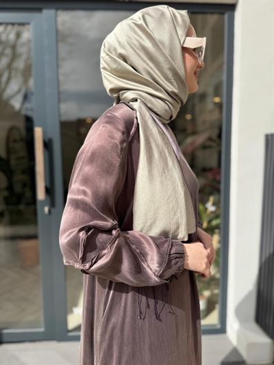 Ters Dikişli Parlak Kadın Elbise Vizon