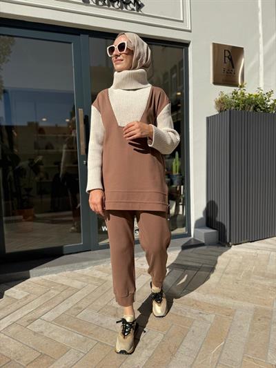 Triko Detaylı Lucca Kadın Sweat Camel