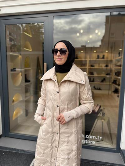 Triko Kol Detaylı Kadın Mont Bej
