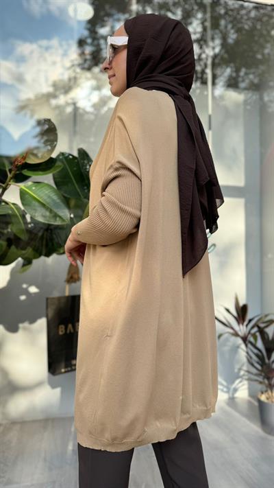 Üçgen Fitil Geçişli Kadın Triko Tunik Camel