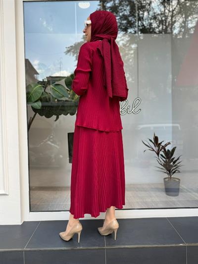 Üçgen Fitilli Triko Tunik Bordo