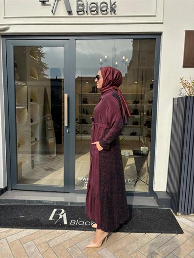 V3290 Arkası Desenli Kadın Elbise Bordo