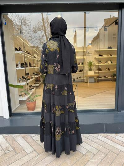 V3305 Desenli Kadın Elbise Siyah