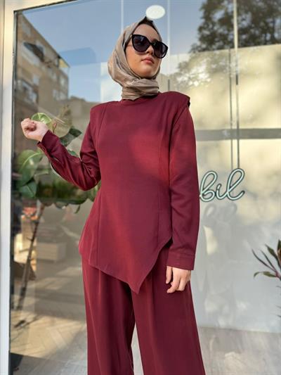 Vatka Omuz Detaylı Kadın Bluz Bordo