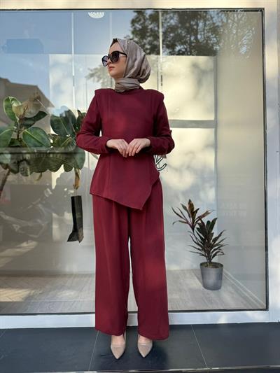 Vatka Omuz Detaylı Kadın Bluz Bordo