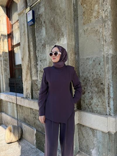 Vatka Omuz Detaylı Kadın Bluz Mürdüm