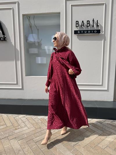 Yaka Bağlama Detaylı Kadın Elbise Bordo