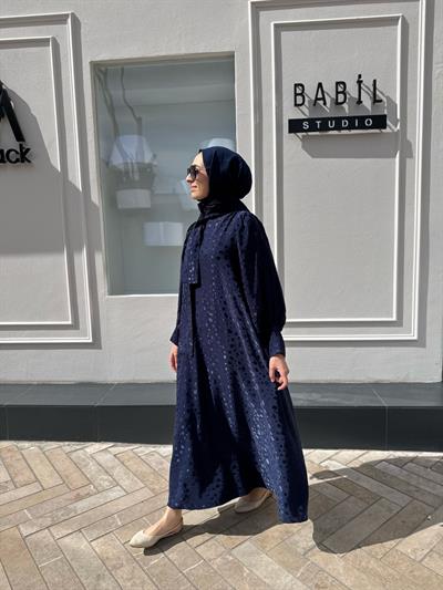 Yaka Bağlama Detaylı Kadın Elbise Lacivert